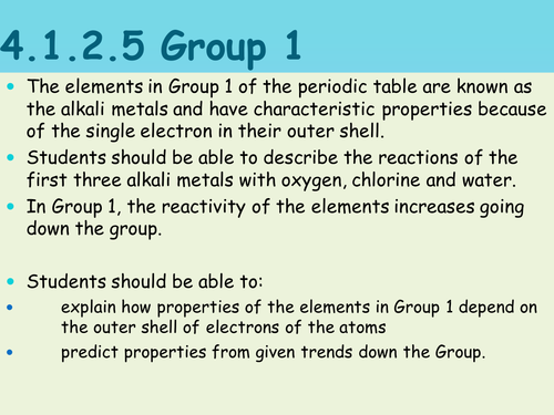 AQA Trilogy Combined Science lessons on Group 1 Alkali Metals