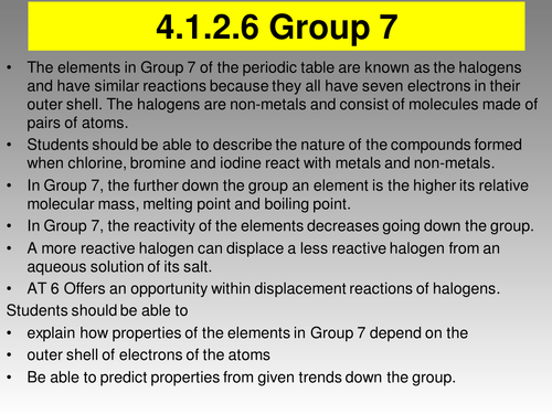 AQA Trilogy Combined Science Group 7 Halogens