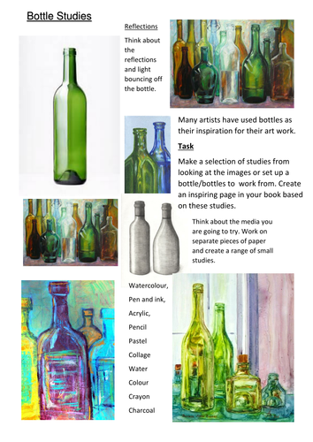 Art sketchbook inspiration and task sheets.