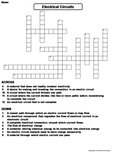 Electrical Circuits Crossword Puzzle