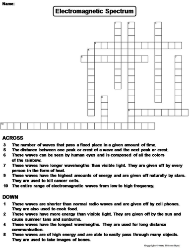 Electromagnetic Spectrum Crossword Puzzle