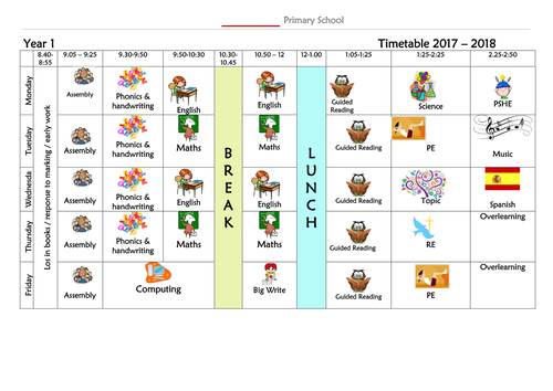 Timetable for year 1