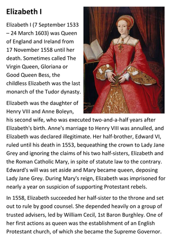 Elizabeth I Handout