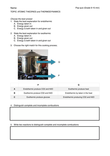 Introduction to Thermodynamics - Worksheet