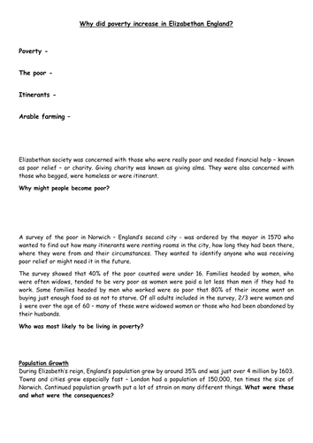 KS4 - GCSE History - Elizabethan England - The Poor