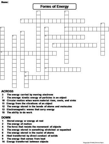 Forms of Energy Crossword Puzzle