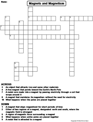 Magnets and Magnetism Crossword Puzzle