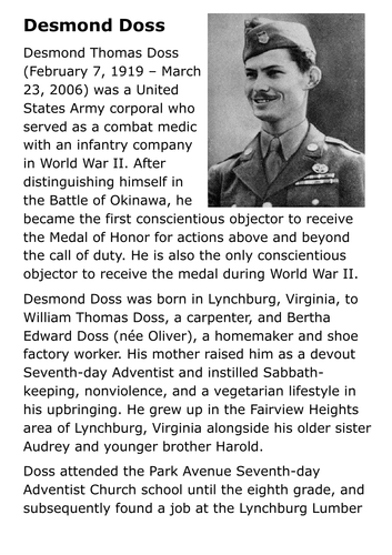 Desmond Thomas Doss (Hacksaw Ridge) Handout