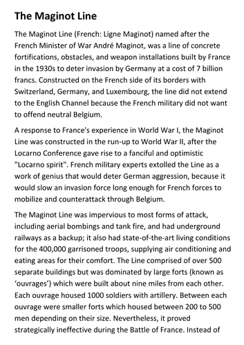 The Maginot Line Handout