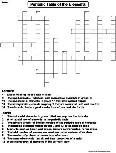 periodic table crossword puzzle