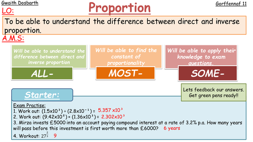 Direct and Inverse Proportion GCSE HIGHER (WHOLE 2 LESSONS)