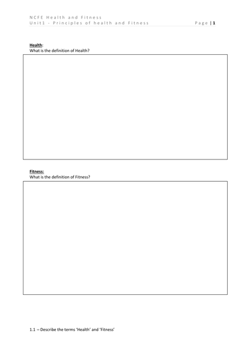 NCFE level 2 Health & Fitness Unit 1 workbook