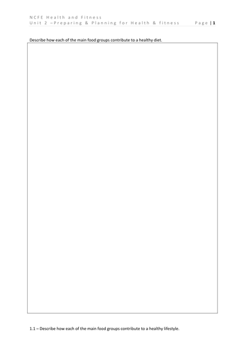 NCFE level 2 Health & Fitness Unit 2 workbook