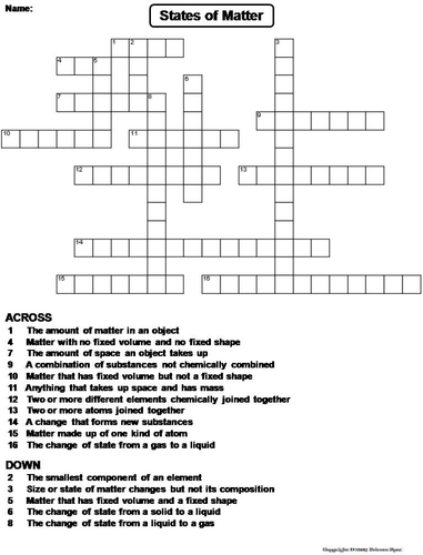 States of Matter Crossword Puzzle