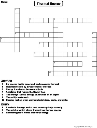 Thermal Energy Crossword Puzzle