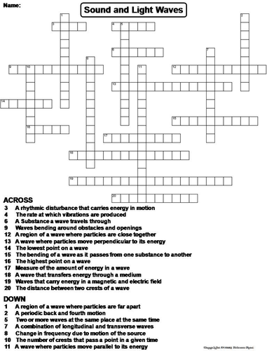 Sound and Light Waves Crossword Puzzle