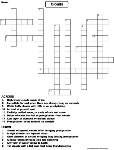 Types of Clouds Crossword Puzzle Teaching Resources