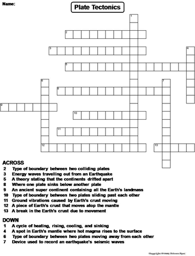 Earthquakes and Plate Tectonics Crossword Puzzle