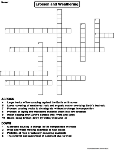 Erosion and Weathering Crossword Puzzle
