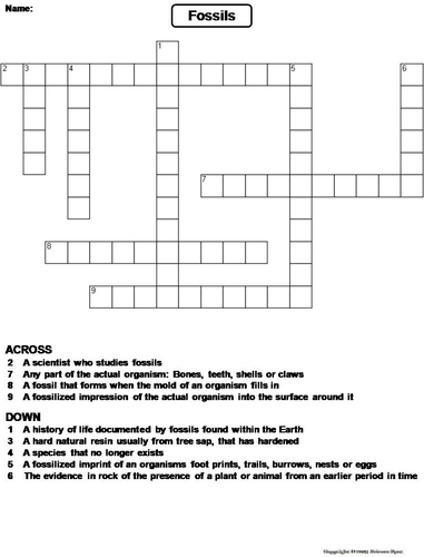Types of Fossils Crossword Puzzle by ScienceSpot - Teaching Resources - Tes