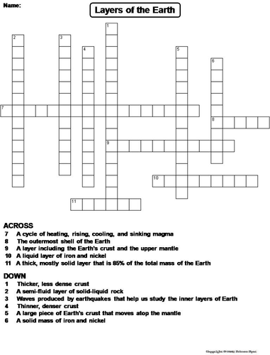 Layers of the Earth Crossword Puzzle