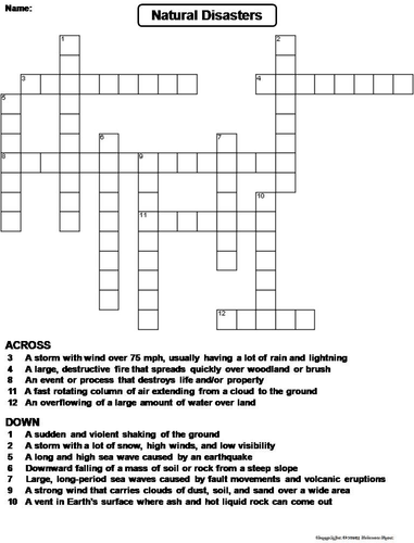 Natural Disasters Crossword Puzzle