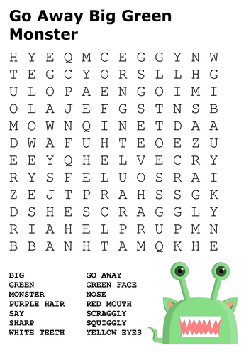 Go Away Big Green Monster Word Search