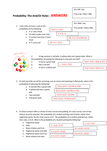 Combined probabilities (the 'And/Or' Rules) using fractions and