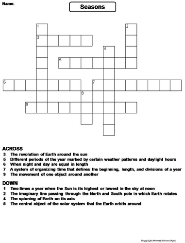 Seasons Crossword Puzzle