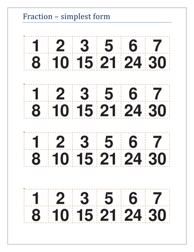 Fractions Simplest Form Activity Teaching Resources