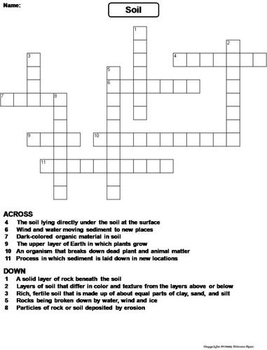 Soil Crossword Puzzle Teaching Resources