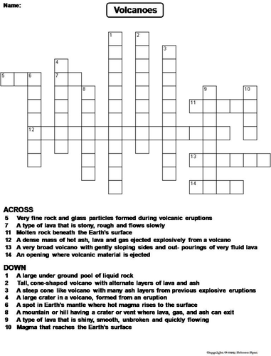 Volcanoes Crossword Puzzle