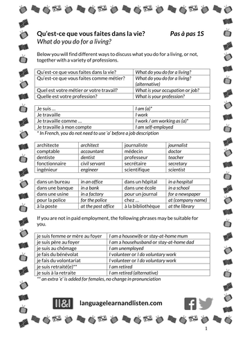 Qu'est-ce que vous faites dans la vie? (What do you do for a living?)