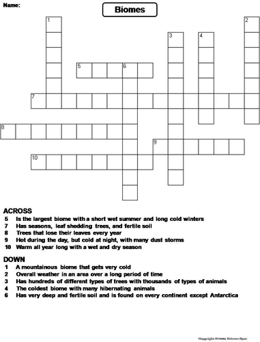 Types of Biomes Crossword Puzzle