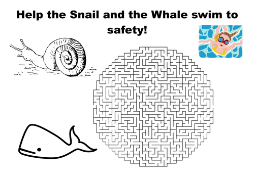 Help the Snail and the Whale swim to safety maze puzzle