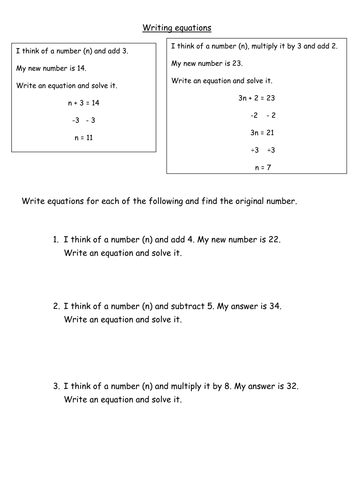 Writing and solving simple equations
