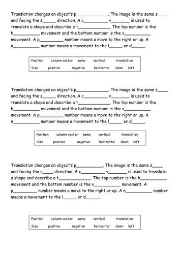Transformations - translations missing words plenary/starter