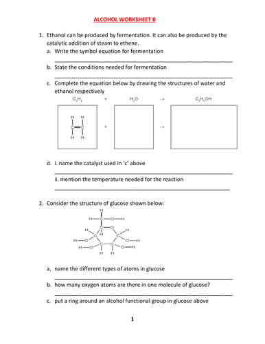 ALCOHOL WORKSHEET B