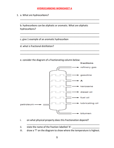HYDROCARBONS WORKSHEET A
