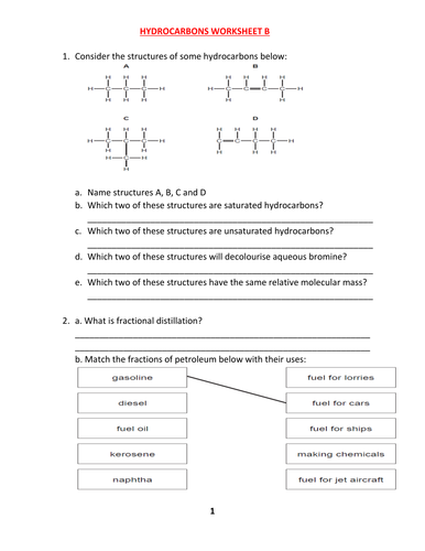 HYDROCARBONS WORKSHEET B