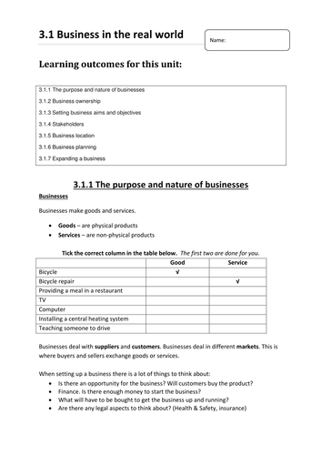 AQA 3.1.Business in the Real World
