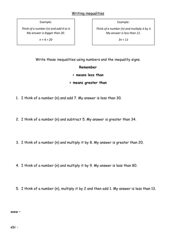Writing inequalities- 'Think of a number'