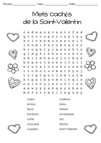 2 Mots Caches De La Saint Valentin 2 French Valentine S Day Word Searches Teaching Resources