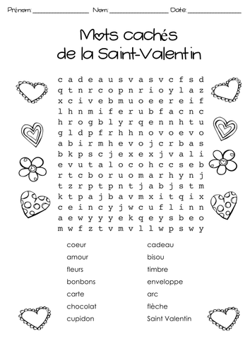 2 Mots cachés de la Saint-Valentin: 2 French Valentine's Day word searches