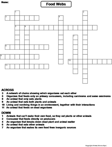 Food Webs Crossword Puzzle