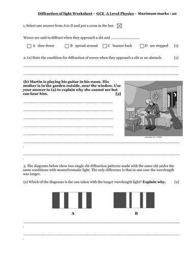 Diffraction of Light Worksheet