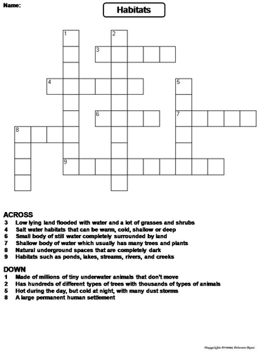 Habitats Crossword Puzzle