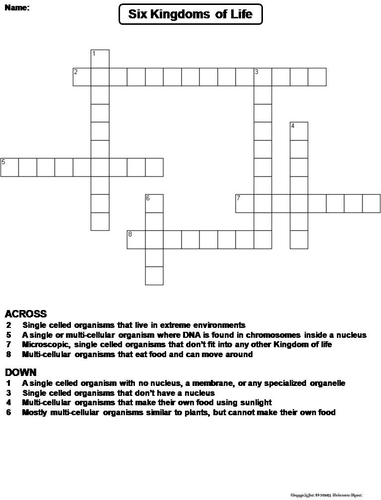 Six Kingdoms of Life Crossword Puzzle