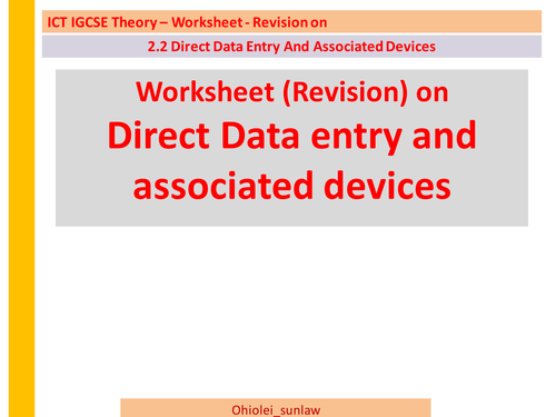 Worksheet – Revision on Direct Data Entry and Associated Devices