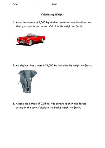 KS3/KS4 Calculating Weight practice problems